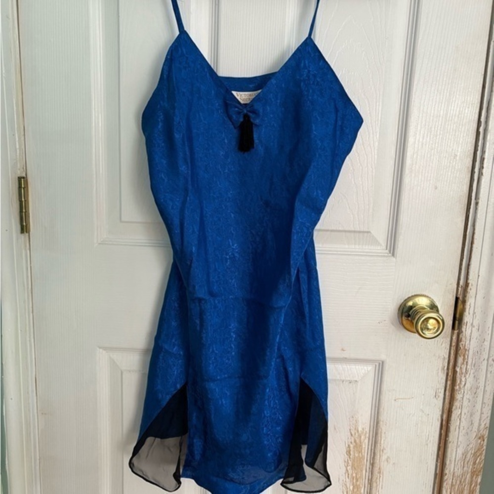 Vintage Victorias Secret 80s Cobalt Blue Slip Dress Medium